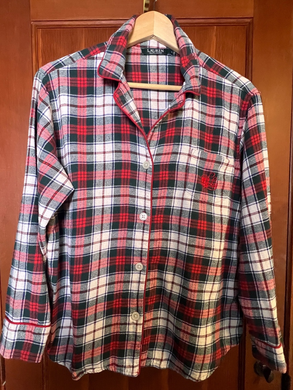 Lauren Ralph Lauren Plaid Flannel Pajama Set | Large | Cropped Fit - Picture 2 of 7